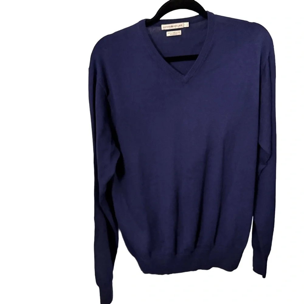 Peter Millar Men’s Silk, Cotton & Cashmere V-Neck Blue Sweater Sz L Excellent